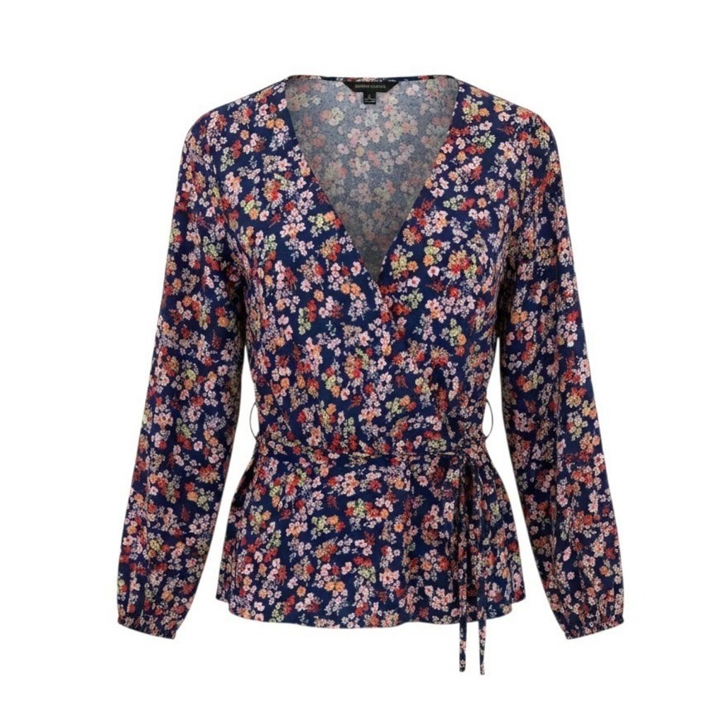 Banana Republic Navy Floral Wrap Blouse